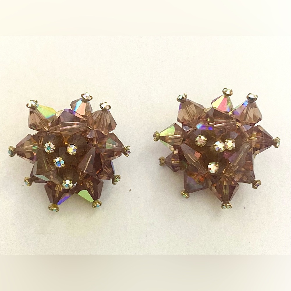 Gorgeous Amber Vintage Crystal Bead Clip On Earrings